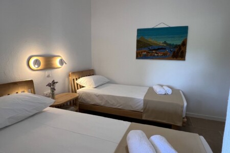 Cozy holiday home with modern kitchen, comfortable living room, bright bedroom, and private garden, ideal for a relaxing stay in Skiathos