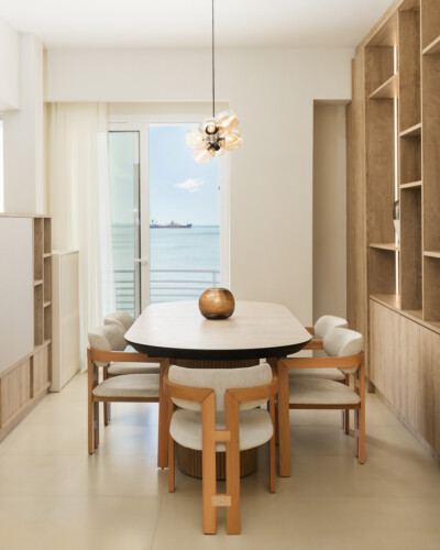 Ivory premium two-bedroom apartment on Leoforos Nikis in Thessaloniki with elegant design, sea views, and modern amenities for a luxurious stay.