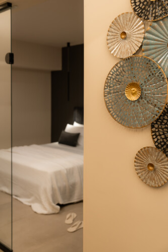 Dry Martini two-bedroom apartment in the city center with premium amenities, two bathrooms, stylish living room, and private balcony for a comfortable stay in Thessaloniki.