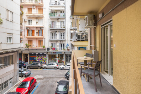 Eleanor one-bedroom apartment in the center of Thessaloniki with modern design, bright living room, and private balcony for a stylish city stay