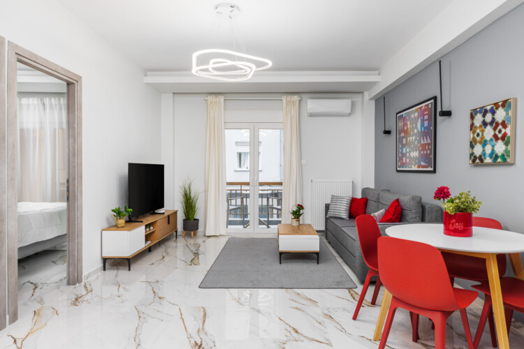 Eleanor one-bedroom apartment in the center of Thessaloniki with modern design, bright living room, and private balcony for a stylish city stay