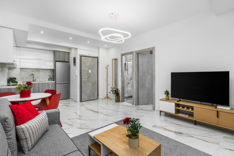 Eleanor one-bedroom apartment in the center of Thessaloniki with modern design, bright living room, and private balcony for a stylish city stay