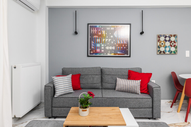 Eleanor one-bedroom apartment in the center of Thessaloniki with modern design, bright living room, and private balcony for a stylish city stay