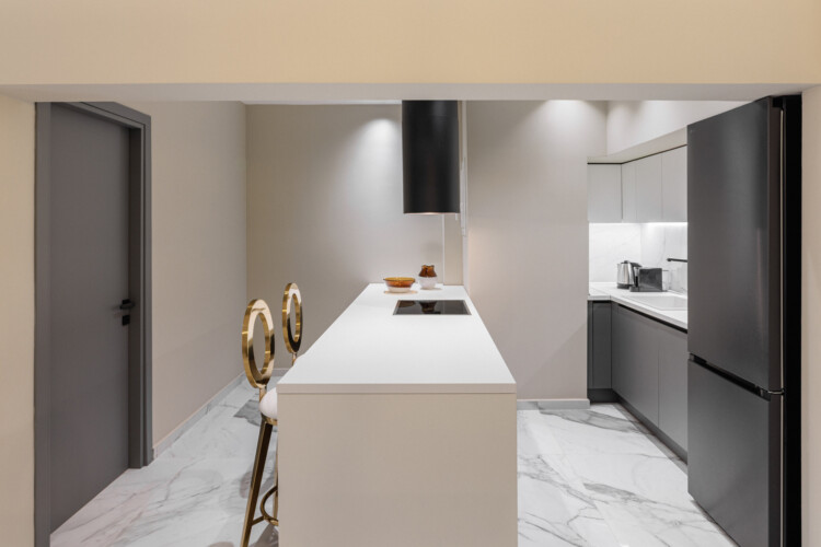 Dry Martini two-bedroom apartment in the city center with premium amenities, two bathrooms, stylish living room, and private balcony for a comfortable stay in Thessaloniki.