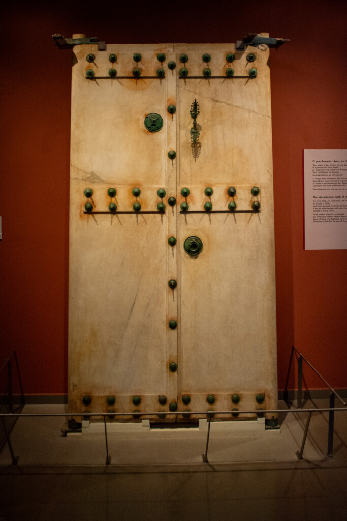Marble door from a Macedonian tomb on display at the Archaeological Museum of Thessaloniki
