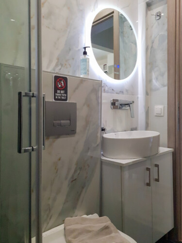 Myrto one-bedroom apartment near Thessaloniki center with modern living space, balcony, and easy metro access for a convenient city stay