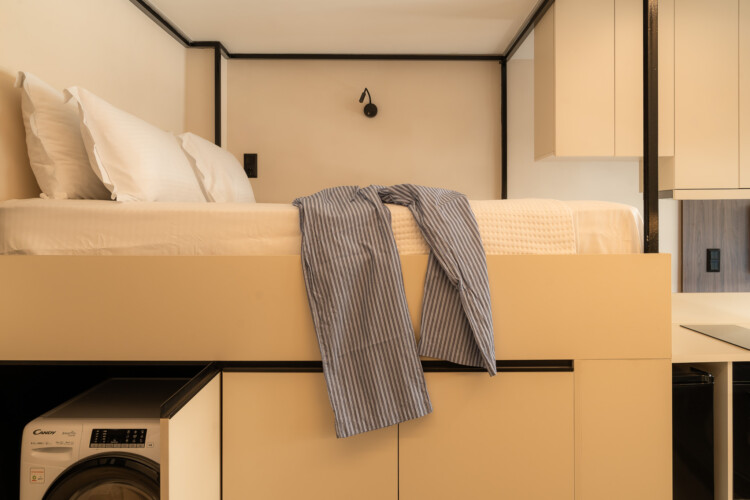 Close-up of sink and ceramic decor in the kitchen at FOS Apartments