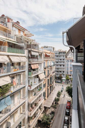 Street view from elegant apartment in the center
