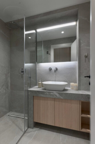 halu! Discover the elegant bathroom design at Odyssey - Premium SKG suites in Ladadika Center featuring modern amenities and luxurious interior for a relaxing stay